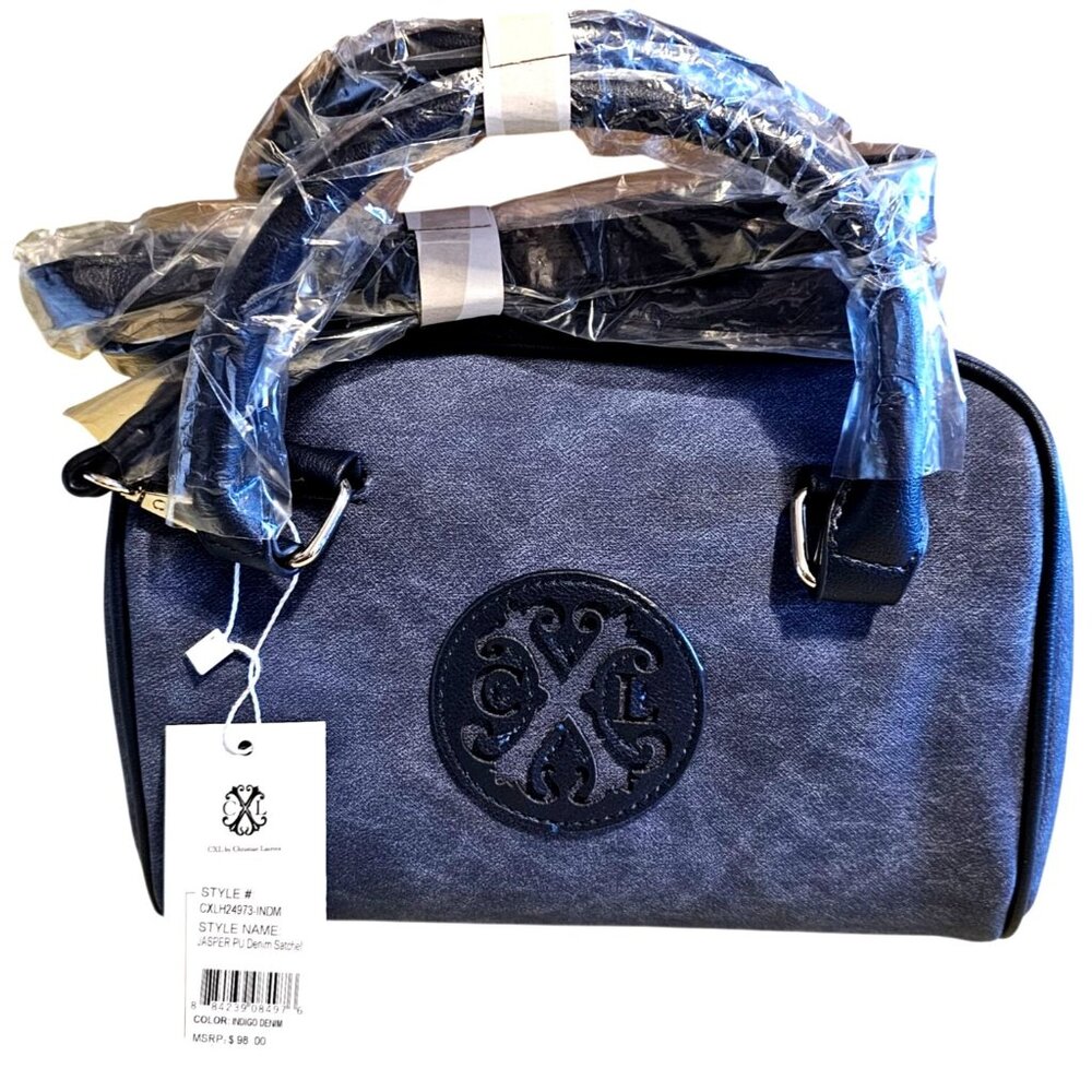 CXL By Christian Lacroix Jasper PU Denim Satchel - Indigo Blue Handbag With Top